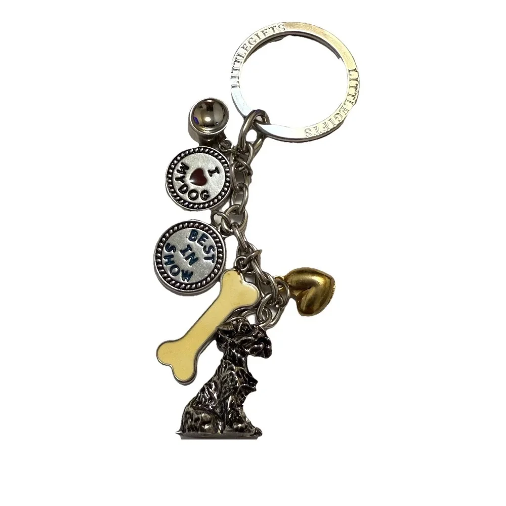 Scottish Terrier Dog Keychain Best In Show Silver Purse Bag Charm Heart Bone